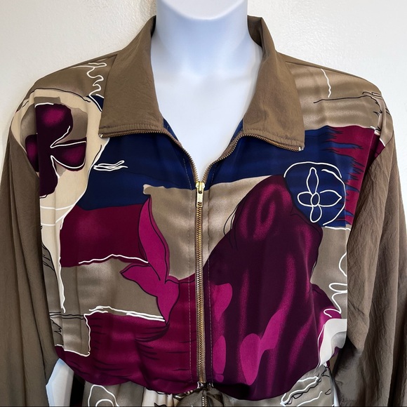 Vintage Abstract Print Zip Jacket With Drawstring Plus Size 1X - Picture 4 of 9